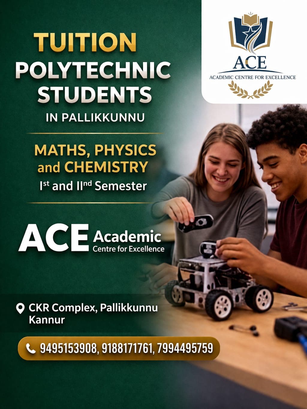 ACE academic support poster for +1 and +2 science students